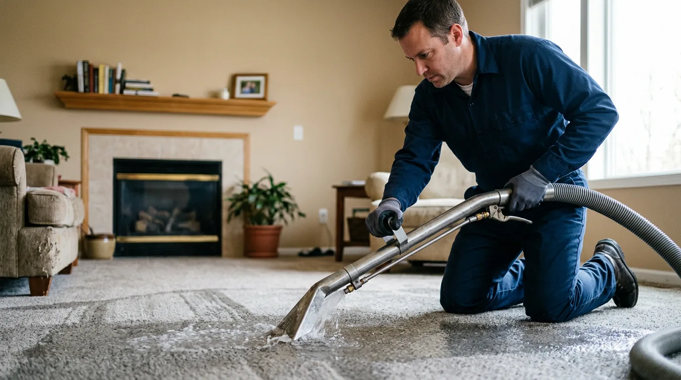Water damage restoration technician working near Bethany, IL